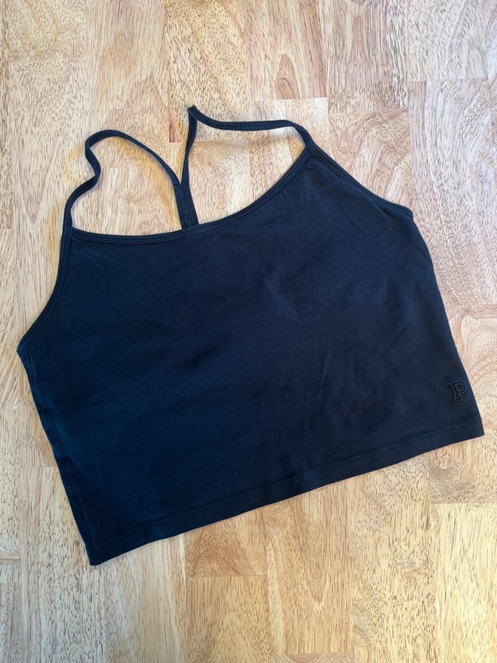 Pink (Victoria Secret) Black Built-in Bra Racer Back Top Size Large